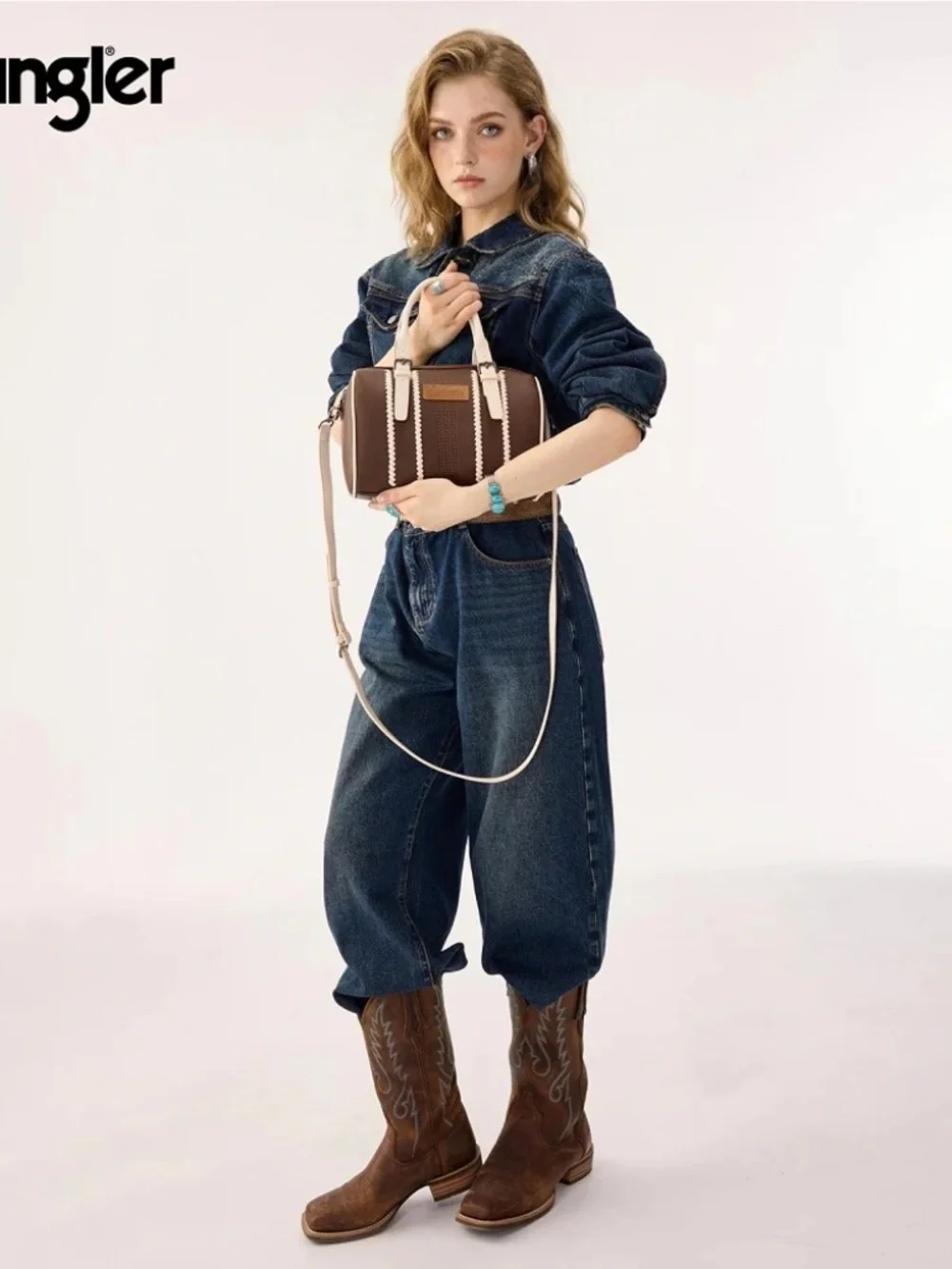 Wrangler Braided Crossbody Boston Bag - Coffee-Beige